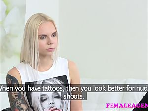 FemaleAgent tatted blonde makes a sexual deal